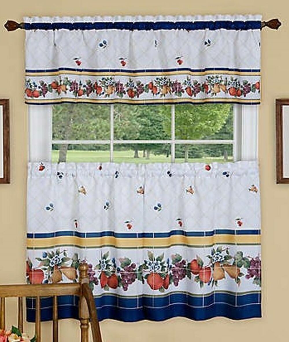 3 pc Kitchen Curtains Set:2 Tiers & Valance (57"x36") FRUITS,FRUITY TILES, Achim